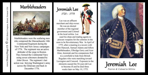 Jeremiah Lee, American Revolutionary War biographical history mug tri-panel.