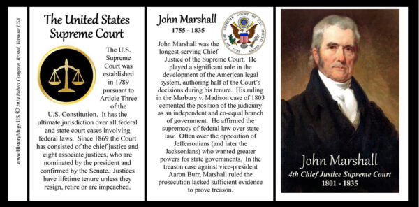 John Marshall, 4th Chief Justice of the US Supreme Court biographical history mug tri-panel.