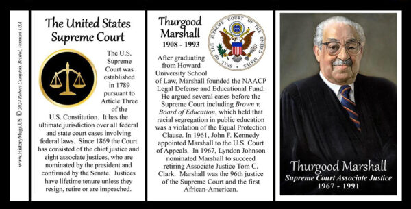 Thurgood Marshall, US Supreme Court Associate Justice biographical history mug tri-panel.