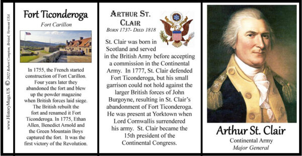 Arthur St. Clair, Fort Ticonderoga biographical history mug tri-panel.