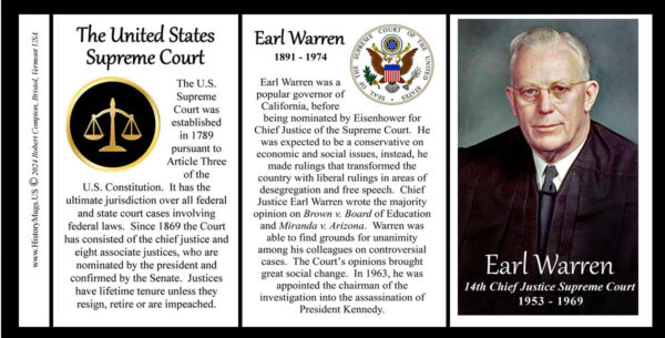 Earl Warren, 14th Chief Justice of the US Supreme Court biographical history mug tri-panel.