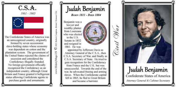 Judah Benjamin, Civil War Confederate biographical history mug tri-panel.