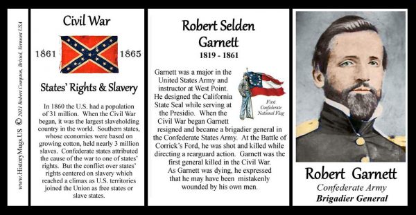 Robert Garnett, US Civil War biographical history mug tri-panel.
