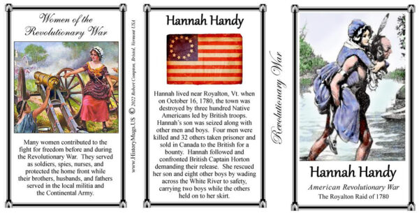 Hannah Handy, American Revolutionary War biographical history mug tri-panel.