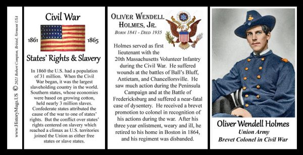 Oliver Wendell Holmes Jr, Union Army, US Civil War biographical history mug tri-panel.