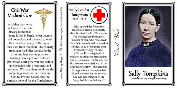 Sally Tompkins, Captain Confederate Army, US Civil War biographical history mug tri-panel.