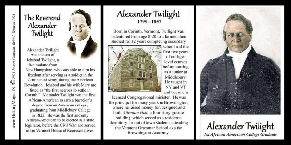 Alexander Twilight, 1st African American College Graduate biographical history mug tri-panel.