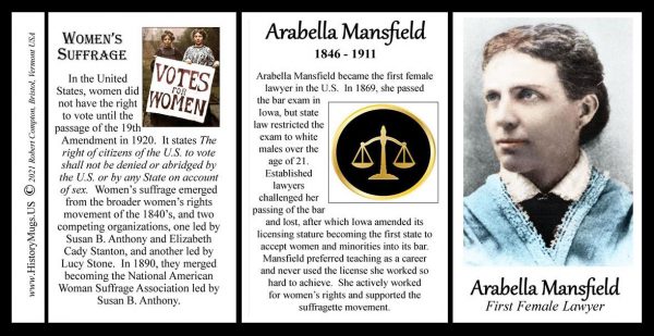 Arabella Mansfield, women’s suffrage, biographical history mug tri-panel.