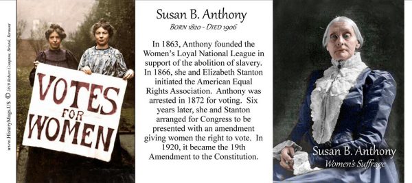 Susan B. Anthony, women’s suffrage biographical history mug tri-panel.