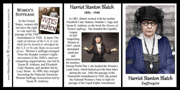 Harriot Stanton Blatch, Suffragist, biographical history mug tri-panel.