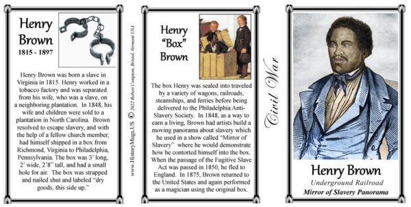 Henry “Box” Brown, US Civil War biographical history mug tri-panel.