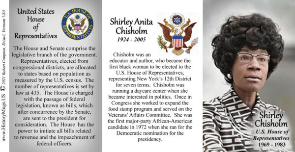 Shirley Chisholm, US House of Representatives biographical history mug tri-panel.