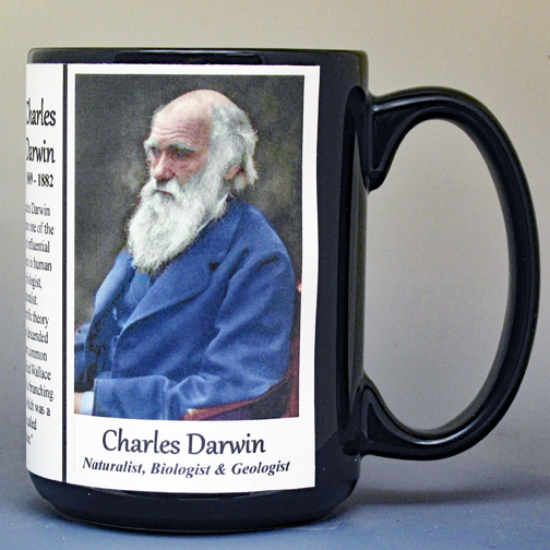 Charles Darwin, naturalist, biologist, and geologist, biographical history mug.