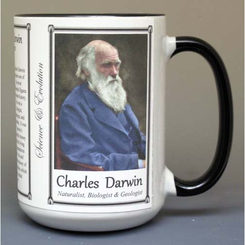Charles Darwin, biologist, geologist, and naturalist biographical history mug. 