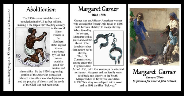Margaret Garner, freedom seeker, biographical history mug tri-panel.