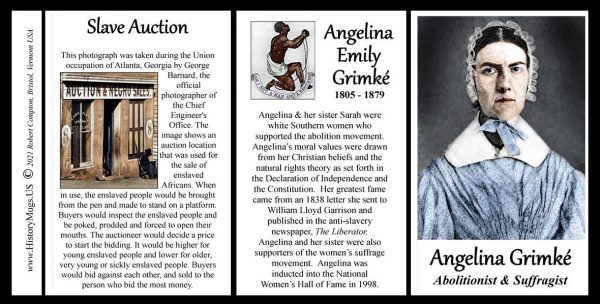 Angelina Grimké, abolitionist and women’s suffrage biographical history mug tri-panel.