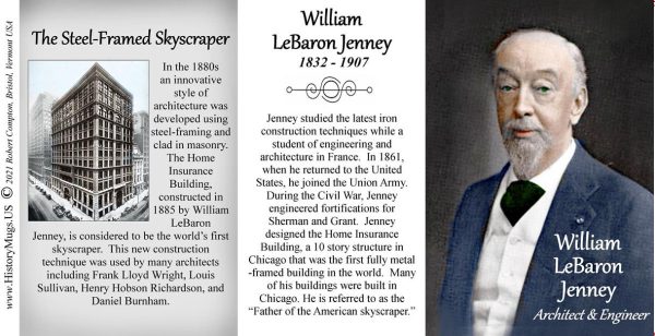 William LeBaron Jenney, architect and engineer, biographical history mug tri-panel.