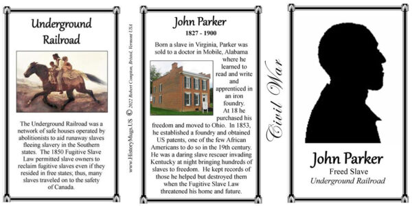 John Parker, freedom seeker, Underground Railroad, and inventor, biographical history mug tri-panel.