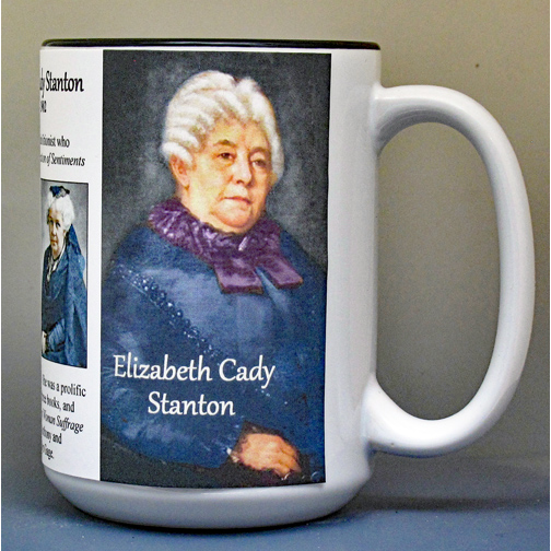 Elizabeth Cady Stanton, women's suffrage biographical history mug.