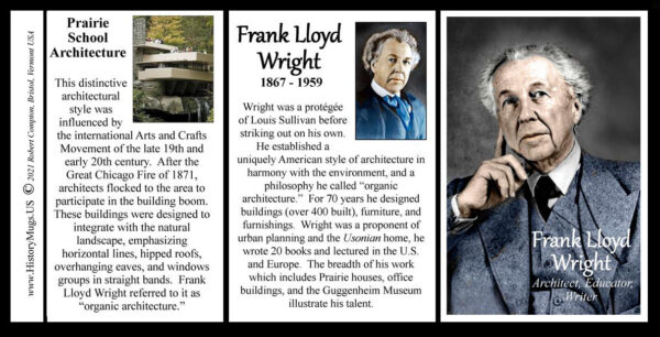 Frank Lloyd Wright, American architect biographical history mug tri-panel.
