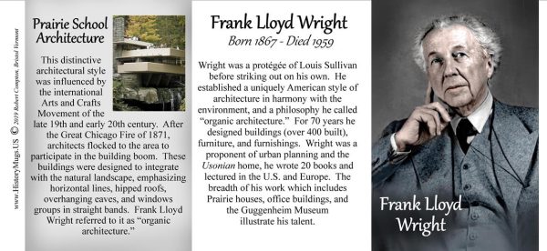 Frank Lloyd Wright, Architect, biographical history mug tri-panel.