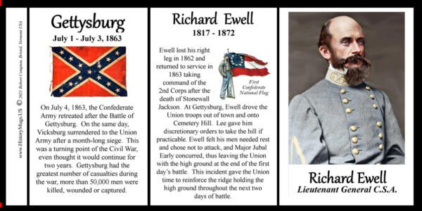 Richard Ewell, Civil War Confederate Army Gettysburg biographical history mug tri-panel.