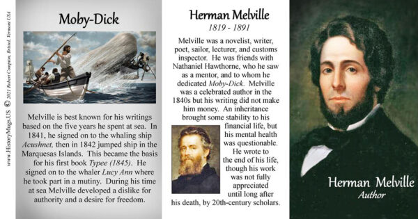 Herman Melville author of Moby Dick, biographical history mug tri-panel.