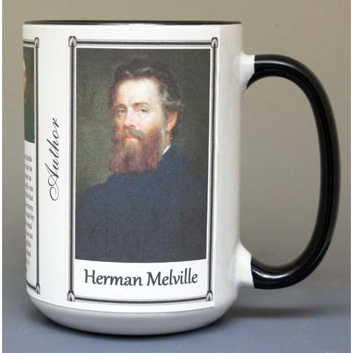 Herman Melville, American author biographical history mug. 
