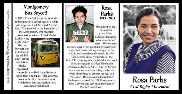 Rosa Parks, Civil Rights biographical history mug tri-panel.