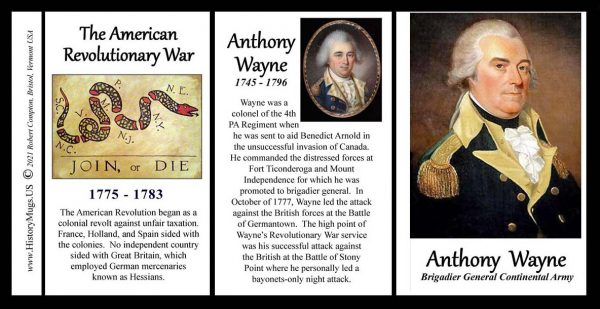 Anthony Wayne, American Revolutionary War biographical history mug tri-panel.