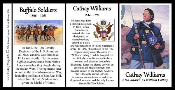 Cathay Williams, Buffalo Soldiers biographical history mug tri-panel.