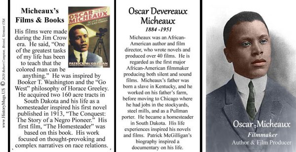 Oscar Micheaux, Film Director & Author biographical history mug tri-panel.