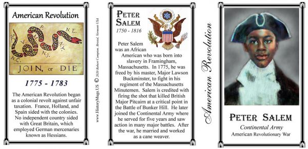 Peter Salem Revolutionary War biographical history mug tri-panel.