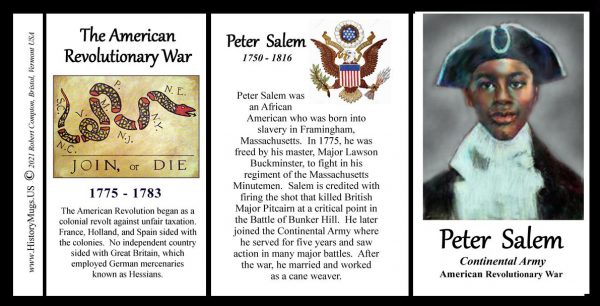 Peter Salem, American Revolutionary War biographical history mug tri-panel.