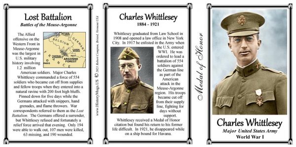 Charles Whittlesey, Medal of Honor recipient biographical history mug tri-panel.