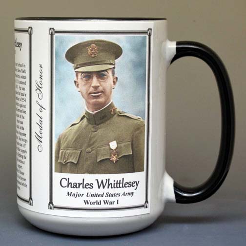 Charles Whittlesey, Medal of Honor recipient biographical history mug. 