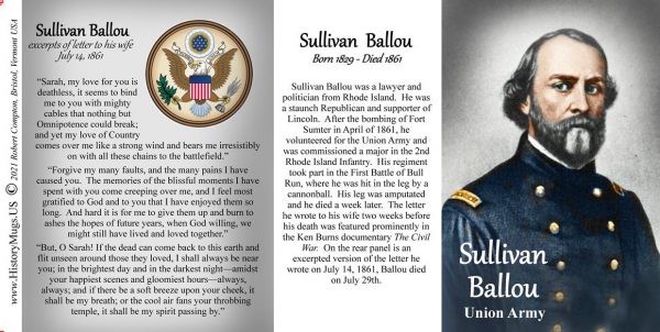 Sullivan Ballou, Union Army, US Civil War biographical history mug tri-panel.