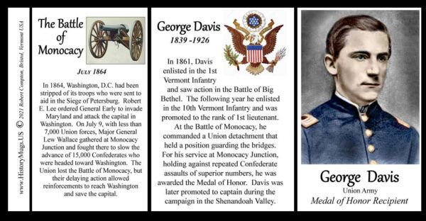 George Davis, Battle of Monocacy biographical history mug tri-panel.