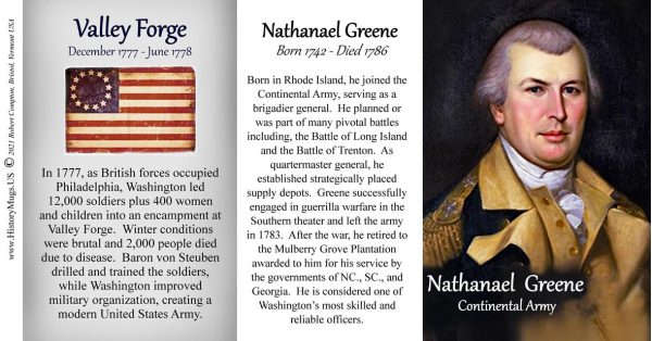 Nathaneal Greene, Valley Forge biographical history mug tri-panel.