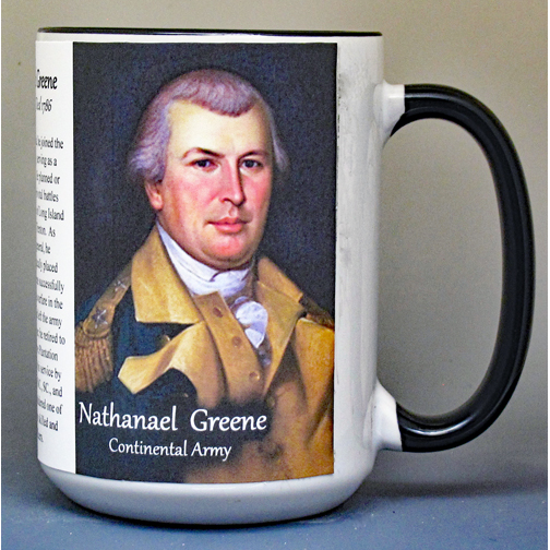 Nathaneal Greene, Continental Army, Valley Forge, biographical history mug.