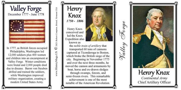 Henry Knox, Valley Forge biographical history mug tri-panel.