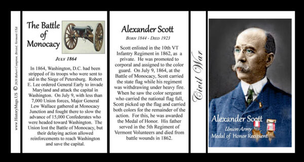 Alexander Scott, Battle of Monocacy biographical history mug tri-panel.