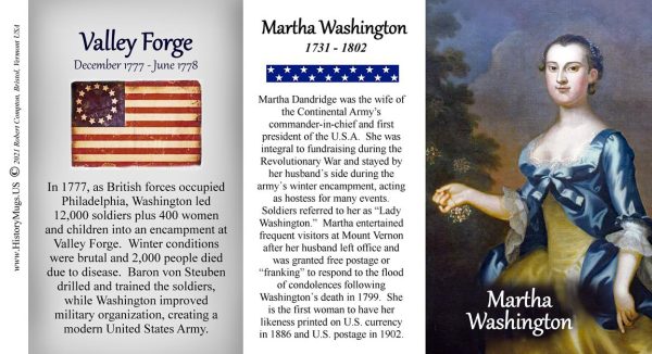 Martha Washington, Valley Forge biographical history mug tri-panel.