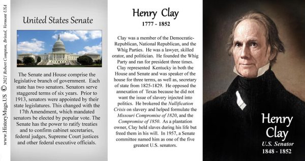 Henry Clay, US Senator biographical history mug tri-panel.