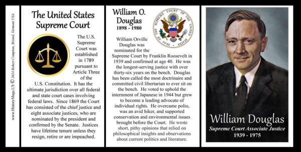 William O. Douglas, US Supreme Court Associate Justice biographical history mug tri-panel.
