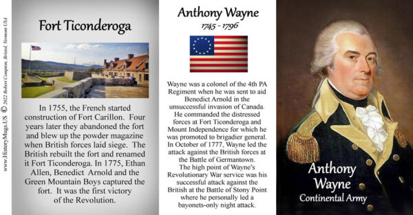 Anthony Wayne, Fort Ticonderoga biographical history mug tri-panel.