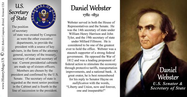 Daniel Webster, US Secretary of State biographical history mug tri-panel.