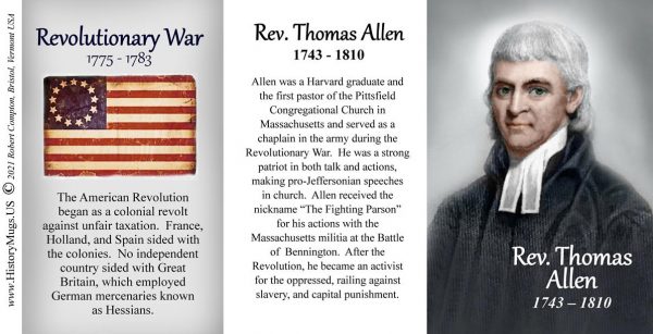Reverend Thomas Allen, Revolutionary War biographical history mug tri-panel.