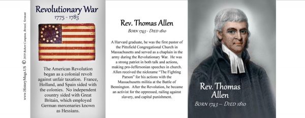 Rev. Thomas Allen Revolutionary War biographical history mug tri-panel.