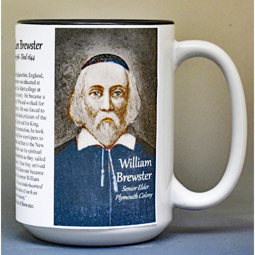 William Brewster, Mayflower passenger biographical history mug.
